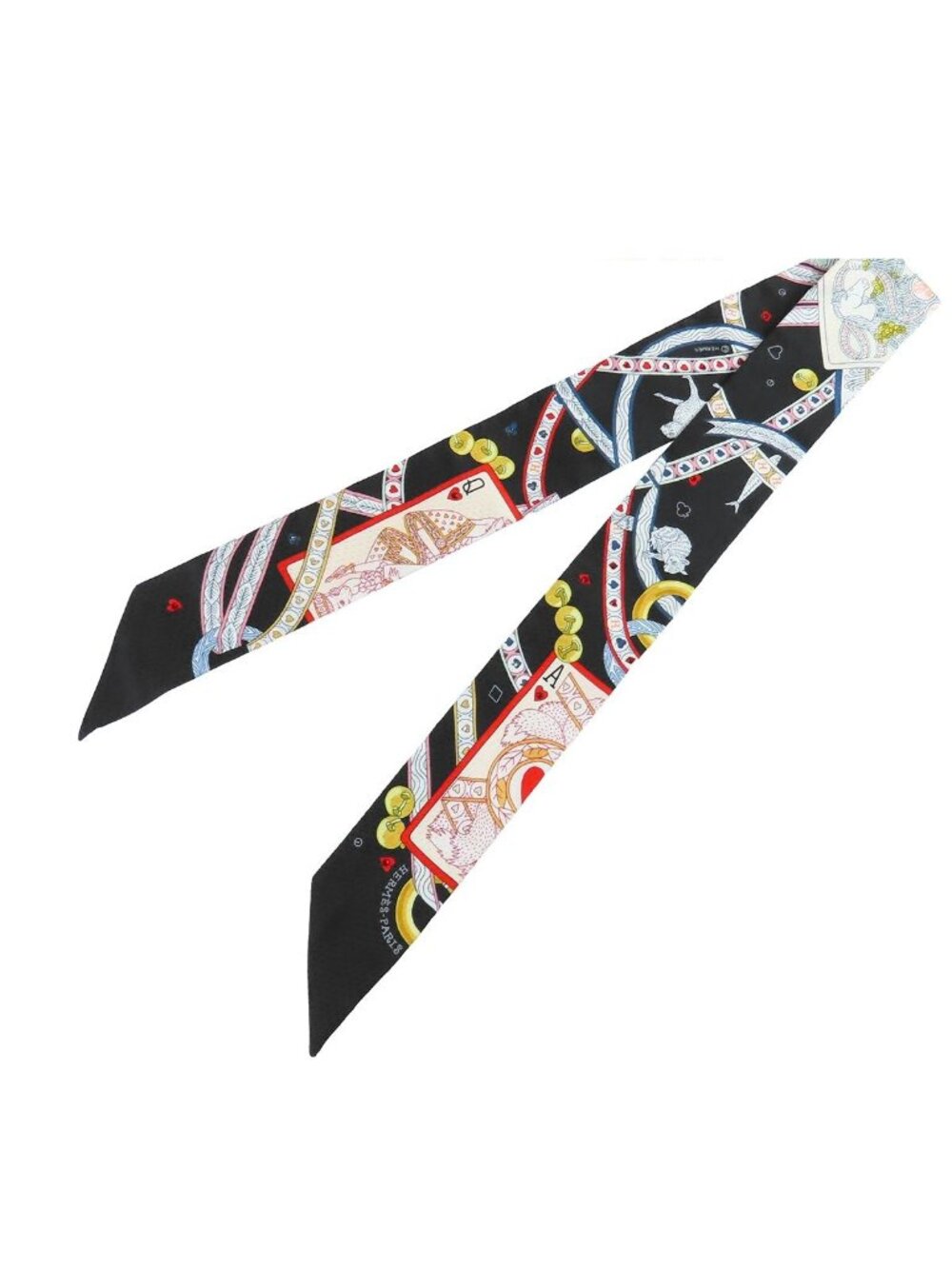 Hermes Twilly Black Rouge All Silk Rhinestone Bijou Pique Queen of Heart Scarf